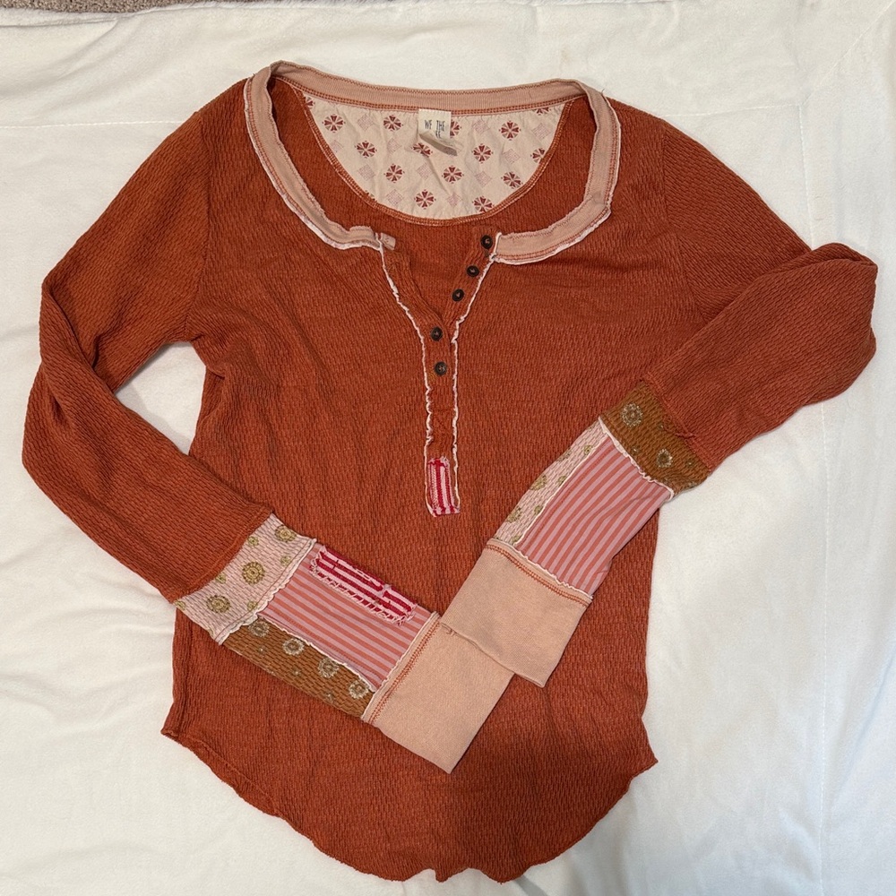 We The Free Rust and Pink Long Sleeve Blouse